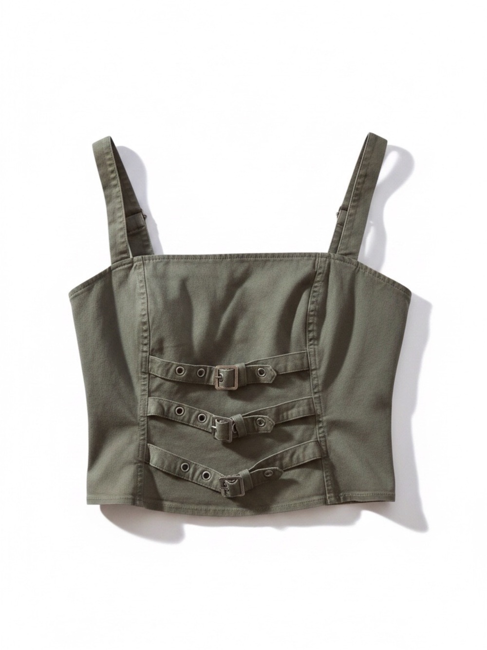 Current Mood Always Expelled Olive Green Corset Crop Top Size M NWT Dolls Kill